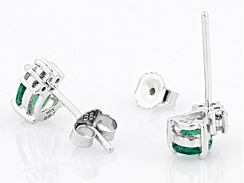 Green Emerald Rhodium Over 10k White Gold Stud Earrings 0.72ctw