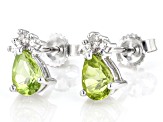 Green Peridot Rhodium Over 10k White Gold Stud Earrings 0.89ctw