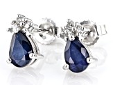 Blue Sapphire Rhodium Over 10k White Gold Stud Earrings 1.23ctw