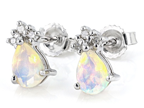Multi- Color Opal Rhodium Over 10k White Gold Stud Earrings 0.46ctw