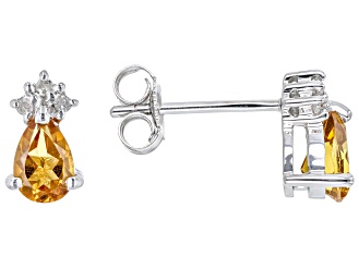 Yellow Citrine Rhodium Over 10k White Gold Stud Earrings 0.75ctw