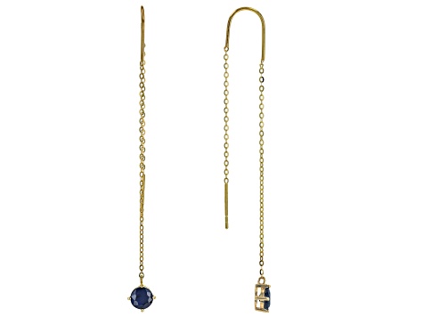 Blue Sapphire 10k Yellow Gold Threader Earrings 1.05ctw