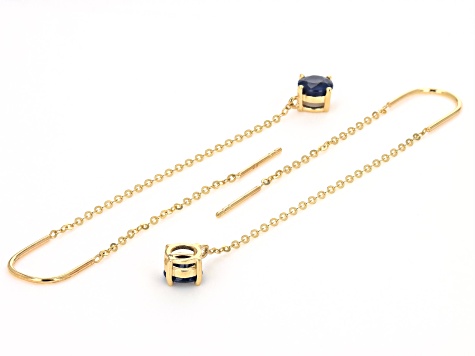 Blue Sapphire 10k Yellow Gold Threader Earrings 1.05ctw