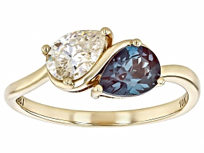 White Strontium Titanate 10k Yellow Gold Bypass Ring 1.60ctw