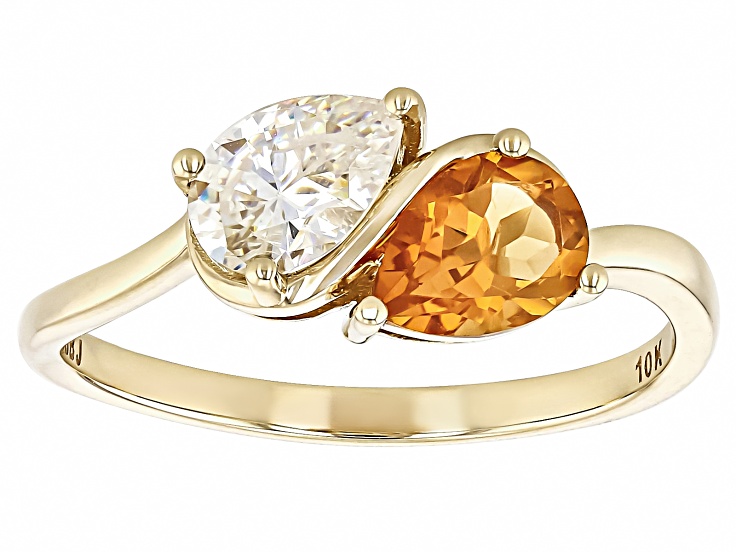 White Strontium Titanate 10k Yellow Gold Bypass Ring 1.36ctw
