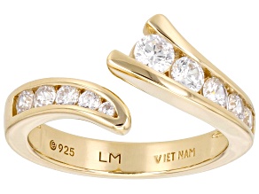 White Cubic Zirconia 18k Yellow Gold Over Silver "Road Less Traveled" Ring 1.32ctw