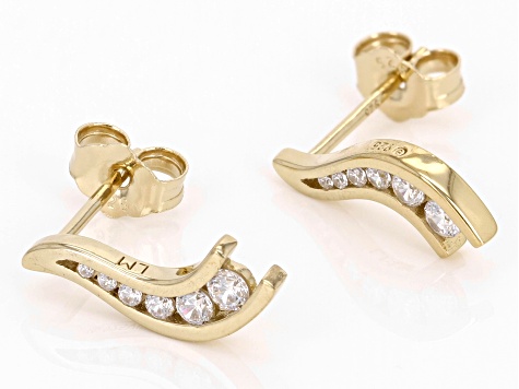 White Cubic Zirconia 18k Yellow Gold Over Silver "The Road Less Traveled" Earrings 0.38ctw