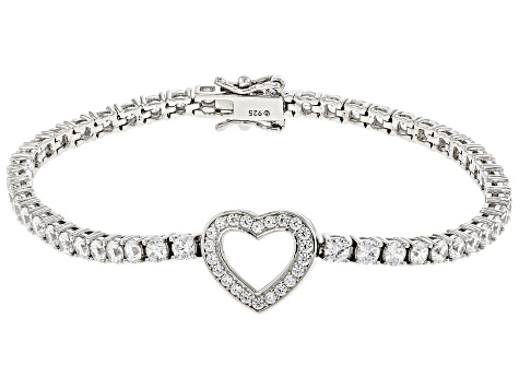 White Cubic Zirconia Platinum Over Silver "Heart Of Love" Tennis Bracelet 9.15ctw