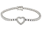 White Cubic Zirconia Platinum Over Silver "Heart Of Love" Tennis Bracelet 9.15ctw