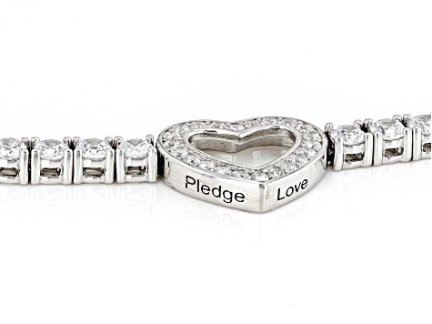 White Cubic Zirconia Platinum Over Silver "Heart Of Love" Tennis Bracelet 9.15ctw