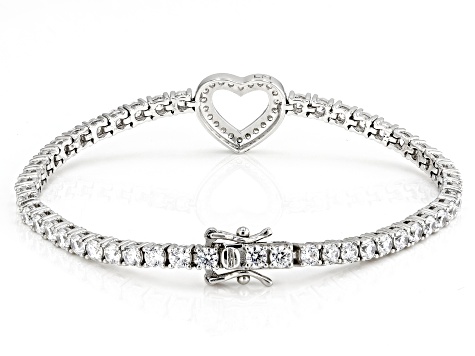 White Cubic Zirconia Platinum Over Silver "Heart Of Love" Tennis Bracelet 9.15ctw