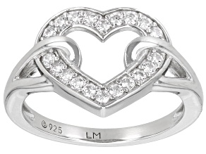 White Cubic Zirconia Platinum Over Silver "Heart Of Love" Ring 0.46ctw