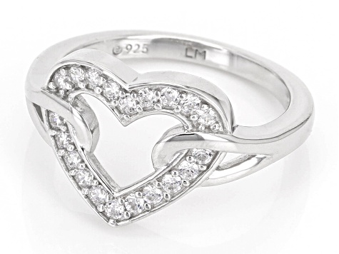 White Cubic Zirconia Platinum Over Silver "Heart Of Love" Ring 0.46ctw