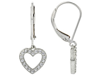 White Cubic Zirconia Platinum Over Silver "Heart Of Love" Earrings 0.47ctw