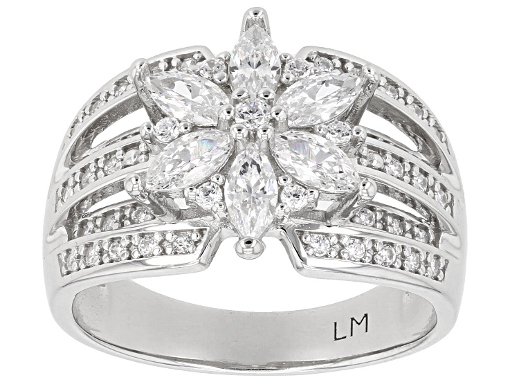 White Cubic Zirconia Platinum Over Sterling Silver Flower