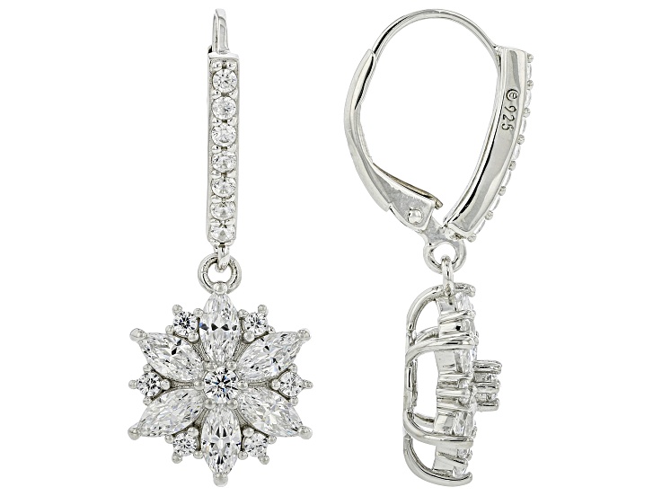 White Cubic Zirconia Platinum Over Silver Flower Earrings