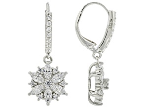 White Cubic Zirconia Platinum Over Silver Flower Earrings 2.55ctw