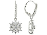 White Cubic Zirconia Platinum Over Silver Flower Earrings 2.55ctw