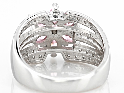 Pink And White Cubic Zirconia Platinum Over Silver Flower Ring 1.19ctw