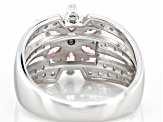 Pink And White Cubic Zirconia Platinum Over Silver Flower Ring 1.19ctw