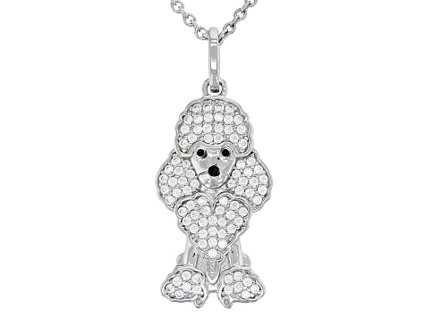 White Cubic Zirconia Platinum Over Sterling Silver Poodle Pendant 0.43ctw