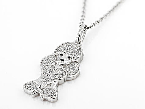 White Cubic Zirconia Platinum Over Sterling Silver Poodle Pendant 0.43ctw