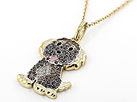 Mocha And White Cubic Zirconia 18k Yellow Gold Over Sterling Silver Goldendoodle Pendant 0.45ctw