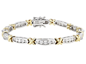 Picture of White Cubic Zirconia Platinum And 18k Yellow Gold Over Sterling Silver Tennis Bracelet 5.49ctw