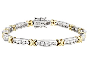 White Cubic Zirconia Platinum And 18k Yellow Gold Over Sterling Silver Tennis Bracelet 5.49ctw