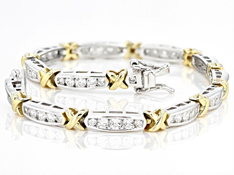 White Cubic Zirconia Platinum And 18k Yellow Gold Over Sterling Silver Tennis Bracelet 5.49ctw