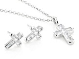White Cubic Zirconia Platinum Over Sterling Silver Cross Jewelry Set 0.70ctw