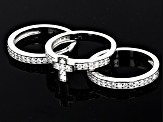 White Cubic Zirconia Platinum Over Sterling Silver Cross Ring Set 1.20ctw