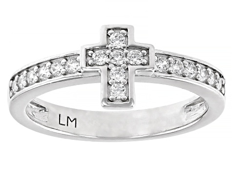 White Cubic Zirconia Platinum Over Sterling Silver Cross Ring Set 1.20ctw