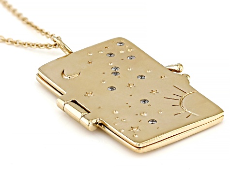 White Cubic Zirconia 18k Yellow Gold Over Sterling Silver Book Pendant 0.64ctw