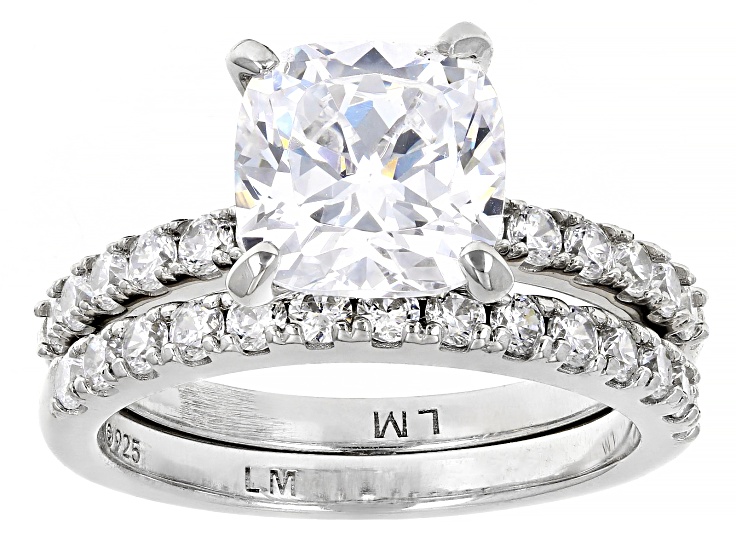 White Cubic Zirconia Platinum Over Sterling Silver Perfect Cut Ring Set 3.06ctw