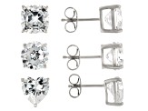 White Cubic Zirconia Platinum Over Sterling Silver Perfect Cut Stud Set 14.92ctw