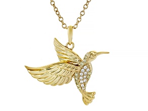 White Cubic Zirconia 18k Yellow Gold Over Silver Whimsy Collection Hummingbird Pendant 0.18ctw
