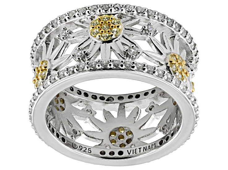 White And Canary Cubic Zirconia Platinum Over Silver Look