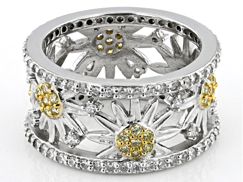 White And Canary Cubic Zirconia Platinum Over Silver Look Toward The Sun Ring 2.00ctw