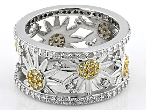 White And Canary Cubic Zirconia Platinum Over Silver Look Toward The Sun Ring 2.00ctw