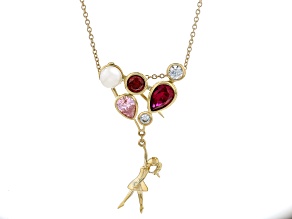 Multi-Gem Simulants And 6mm Cultured Pearl 18k Yellow Gold Over Silver Darling Child Pendant 4.08ctw