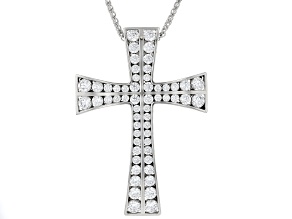 White Cubic Zirconia Platinum Over Silver I Love You Collection Cross Pendant 3.43ctw