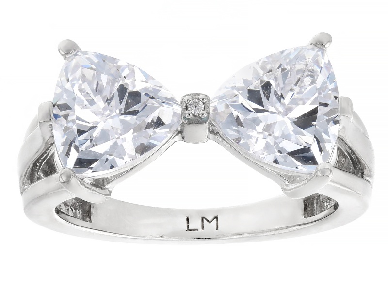 White Cubic Zirconia Platinum Over Sterling Silver Perfect Cut Bow Ring 6.46ctw
