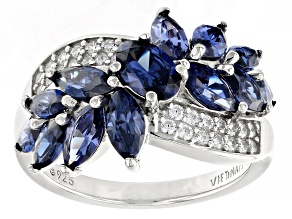 Blue And White Cubic Zirconia Platinum Over Sterling Silver The Meaning Of The Flower Ring 3.29ctw