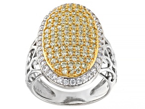 Canary And White Cubic Zirconia Platinum Over Sterling Silver Sunrise Collection Ring 3.06ctw