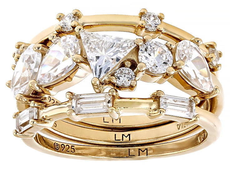 White Cubic Zirconia 18k Yellow Gold Over Sterling Silver