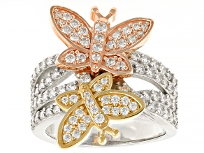 White Cubic Zirconia Platinum, 18k Yellow, And Rose Gold Over Silver Whimsy Collection Ring 1.91ctw