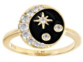 White Cubic Zirconia 18k Yellow Gold Over Sterling Silver And Black Enamel Celestial Ring 0.52ctw