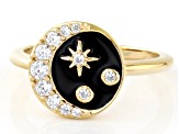 White Cubic Zirconia 18k Yellow Gold Over Sterling Silver And Black Enamel Celestial Ring 0.52ctw