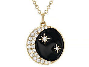 White Cubic Zirconia 18k Yellow Gold Over Sterling Silver And Black Enamel Celestial Pendant 0.45ctw